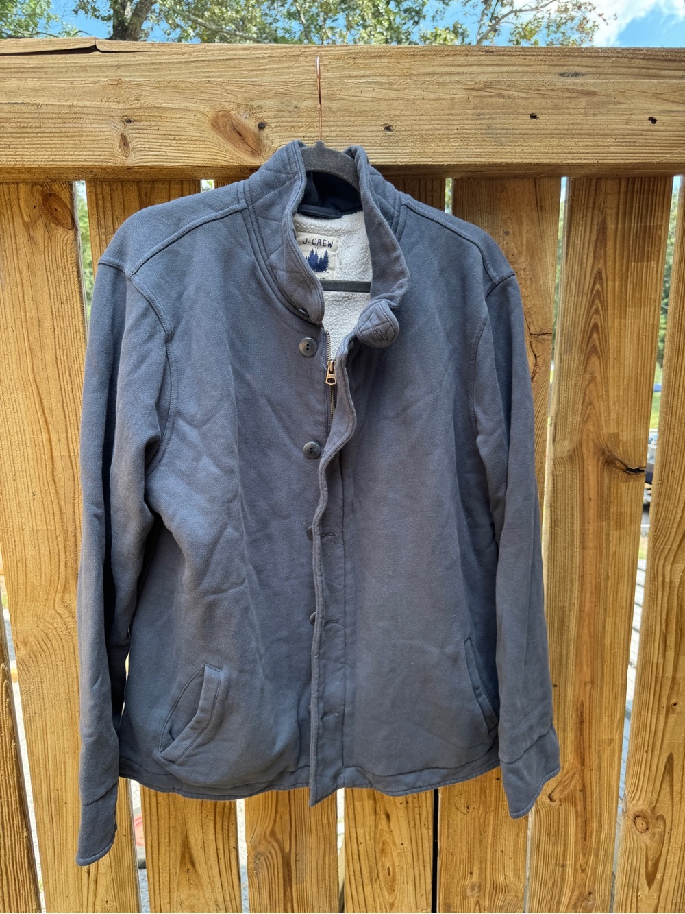J. Crew Men's Zip-Up Fleece lined Knit Jacket in Slate Blue